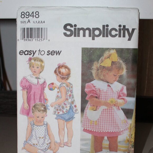 Simplicity Sewing Pattern 8948 Toddler Girls Dress Pinafore Top Bloomers 1/2-4 - Picture 1 of 4